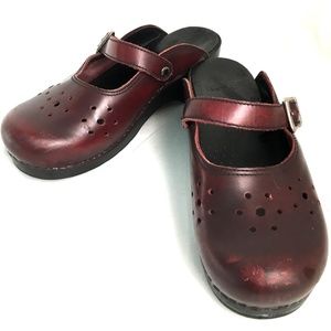 Dansko Mary Jane Cut-out Buckle Mule Clog Burgundy